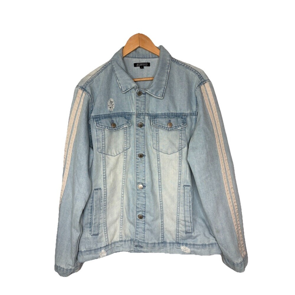 Elwood Denim Streetwear Distressed Accent Sleeves Men’s LARGE Blue Cotton Blend